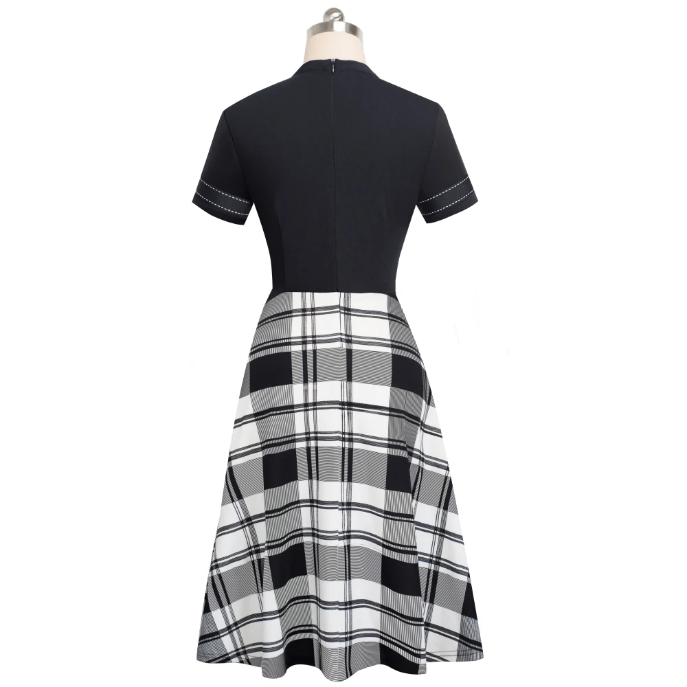 Retro Style Patchwork A-Line Dress for Women