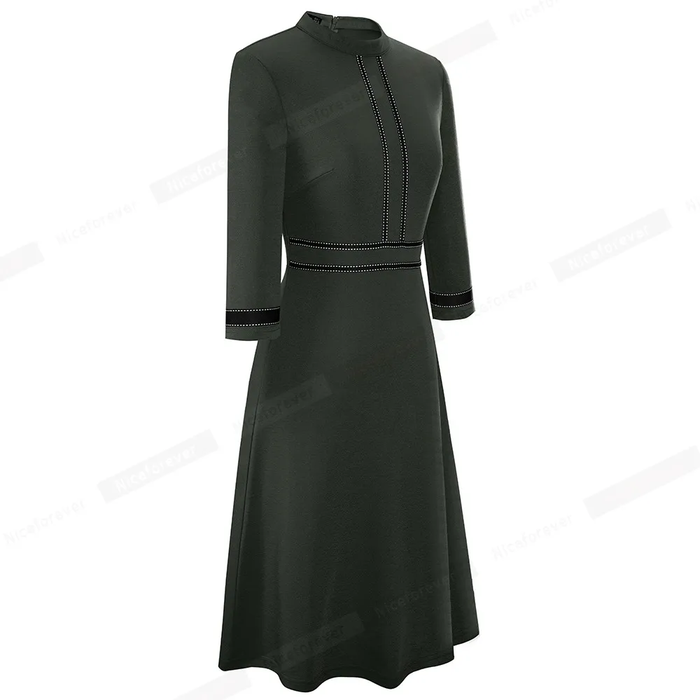 Retro Style Patchwork A-Line Dress for Women