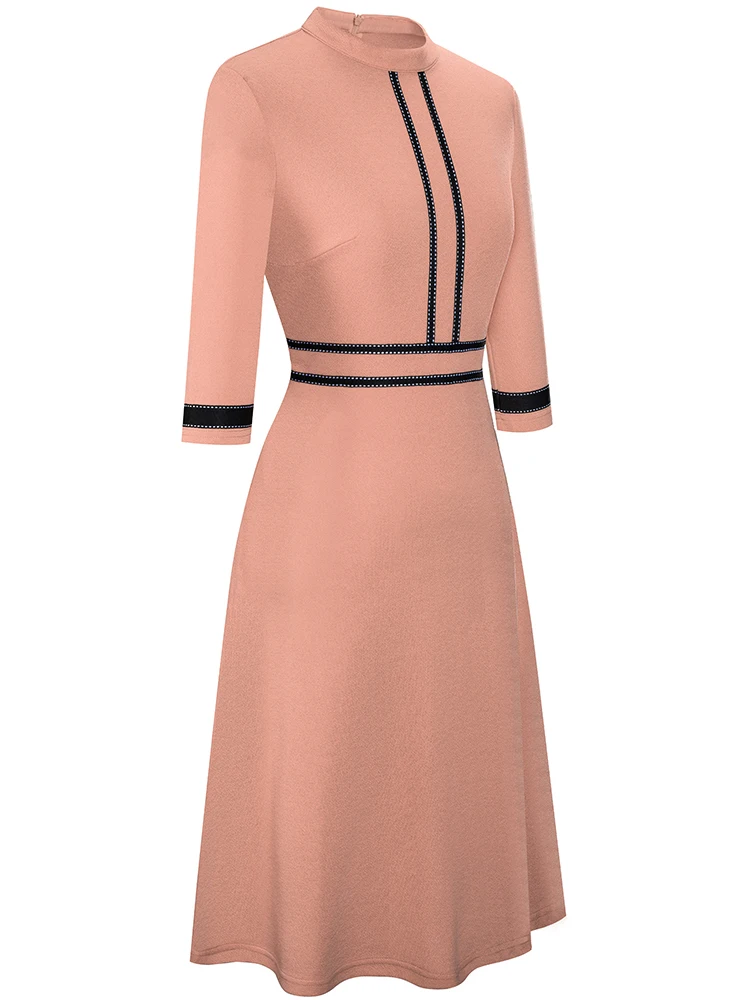 Retro Style Patchwork A-Line Dress for Women