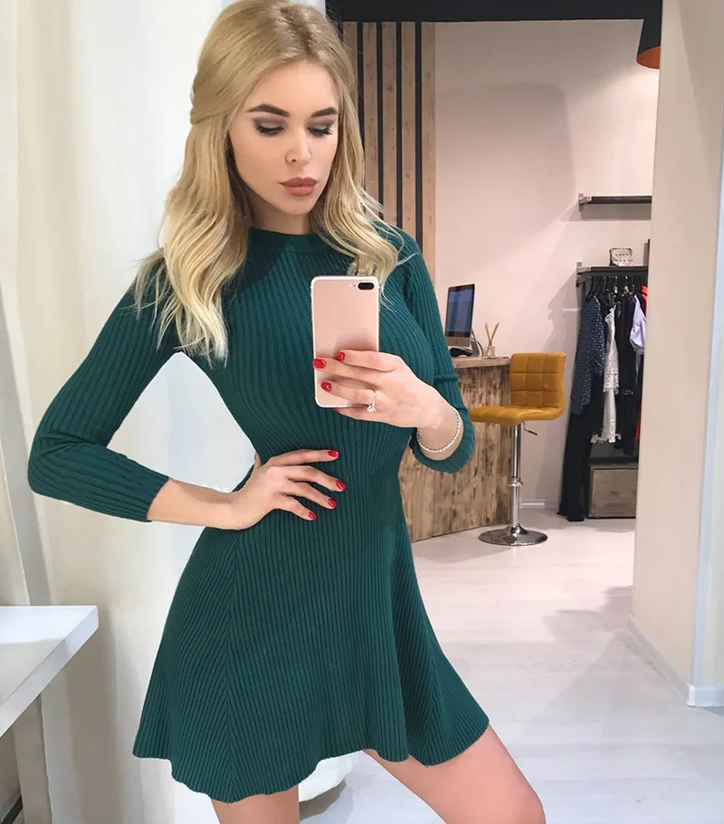 O-Neck Multicolored Sweater Dress for Women